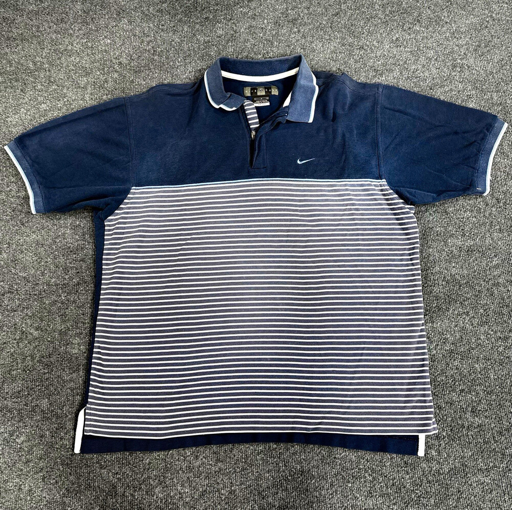 Nike Golf Mens Large Navy Blue Striped Polo Shirt Swoosh 1/4 Zip Dri-FIT